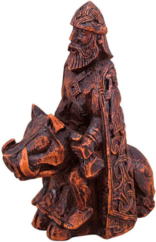Magicun Altar~Dryad Design Freyr Norse God of Harvest Figurine - Wood Finish