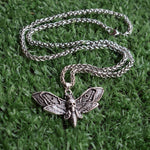 SanLan Death Head Moth Pendant Necklace Wicca Jewelry Goth Moth and The Moon