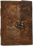 Witchcraft~Vintage Owl Embossed Blank Book Sketchbook Notebook Leather Journal/Instagram Photo Album (Handmade Paper) - Coptic Bound with Lock Closure by Aislinn Leather (Owl Emboss - Tan Color)