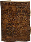 Witchcraft~Vintage Owl Embossed Blank Book Sketchbook Notebook Leather Journal/Instagram Photo Album (Handmade Paper) - Coptic Bound with Lock Closure by Aislinn Leather (Owl Emboss - Tan Color)