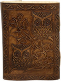 Witchcraft~Vintage Owl Embossed Blank Book Sketchbook Notebook Leather Journal/Instagram Photo Album (Handmade Paper) - Coptic Bound with Lock Closure by Aislinn Leather (Owl Emboss - Tan Color)