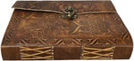 Witchcraft~Vintage Owl Embossed Blank Book Sketchbook Notebook Leather Journal/Instagram Photo Album (Handmade Paper) - Coptic Bound with Lock Closure by Aislinn Leather (Owl Emboss - Tan Color)
