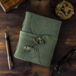Witchcraft~Vintage Leather Journal - Antique Handmade Deckle Edge Vintage Paper Leather Bound Journal - Book of Shadows Journal - Leather Sketchbook - Drawing Journal - Great Gift (Green, 11.5"x8.25")