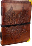 Witchcraft~DOUBLE DRAGON Blank Page BOOK Handcrafted Leather Writing Unlined 5 x 7 JOURNAL (Brown)