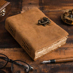 Witchcraft~Leather Journal with Lock - Book of Shadows Journal, Vintage Journal, Thick Journal, Writing Journal, Handmade Antique Deckle Edge Paper, Vintage Leather Journal (9" x 6", Vintage Brown)