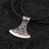 925 Sterling Silver Viking Vegvisir Rune And Celtic Knot Ax Necklace With Keel Necklace And Leather Chain And Wood Box As Gift - Necklaces