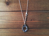 Agate Slice Necklace - natural crystal druzy geode, hand charm, wire wrapped, silver bead chain, earthy mystical witchy magic
