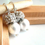 Aquamarine earrings with big faceted aquamarine and silver pearls earrings