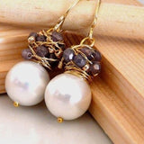 Aquamarine earrings with big faceted aquamarine and silver pearls earrings