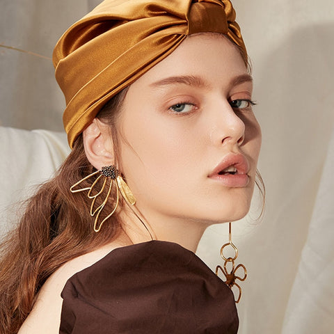 Asymmetric Flower Oversized Dangle Earrings For Women Stunning Korean Earrings 2022 Vintage Metal Earings Jewelry Femme Bijoux - Dangle Earrings
