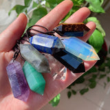 Big Natural Stone Crystal Jewelry Lapis Amethysts Opal Pink Quartz Obsidian Bullet Hexagonal Pendulum Pendant Necklace Amulet