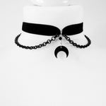 Black Crescent Moon Choker, Black Velvet Choker Necklace