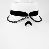 Black Crescent Moon Choker, Black Velvet Choker Necklace