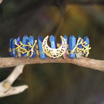 Blue crystal crown golden moon headband BOHO party wedding Wicca accessories festive alternative tiara jewelry