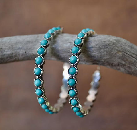 Bohemia Natural Stone Earrings Silver Color Round Hoop Earrings