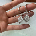 Inlaid Moonstone Polaris Pendant Earrings  Geometric Prismatic Drop Earrings