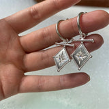 Inlaid Moonstone Polaris Pendant Earrings  Geometric Prismatic Drop Earrings
