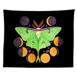 Butterfly Moon Phase Tapestry Wall Hanging Moon Black and Green Wall Art Tapestry for Bedroom Living Room Dorm Home Decor