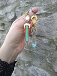 Celestial  Long Earrings, Ab Crystal Earrings, Crescent Moon Earrings, Sun and Moon Earrings Raw and Antique gold  Earrings