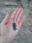 Celestial Necklace Night Owl Necklace Blue Stone Steel Moon and Star Blue Goldstone Necklace Owl Pendant Celestial Jewelry