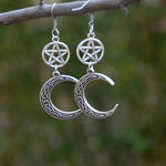 Celtics Crescent Moon Pentagram Wiccan Earring Pagan Drop Dangle Earrings