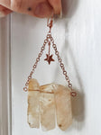 Citrine Star Earrings - natural polished yellow citrine, rose gold star, chandelier celestial jewelry, summery magickal witchy