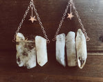 Citrine Star Earrings - natural polished yellow citrine, rose gold star, chandelier celestial jewelry, summery magickal witchy