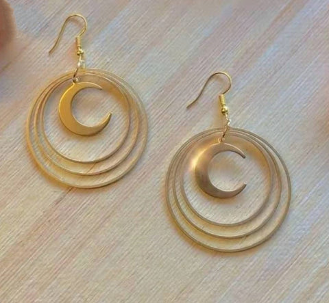 Crescent Moon Universe Earrings Brass Celestial Witch Gothic Jewelry For Women