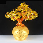 Magicun Crystal~Crystal Lucky Money Fortune Tree LUCKY Fortune Wealth Chinese Golden Home Office Decoration Best Gifts Tabletop Ornament Crafts