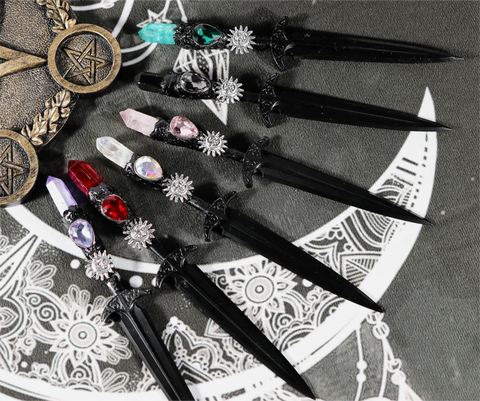 Crystal Metal Sword 90-95g Witch Altar hair Accessories Wizard stick Energy Pagan Cosplay Elf Gothic Dark Magic Wand Witch Gift