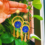 Dried Flower Handmade Resin Earrings,Sapphire Hollow Large Eclipse