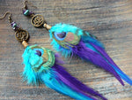 Extra Long Feather Earrings - Long Brown Feather Earrings - Striped Feather Earrings - Feather Jewelry