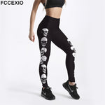 Fccexio 2021 New Pattern 3d Skull Head Print Women High Waist Legging Fashion Plus Size Fitness Elastic Skeleton Leggings - Leggings