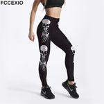 Fccexio 2021 New Pattern 3d Skull Head Print Women High Waist Legging Fashion Plus Size Fitness Elastic Skeleton Leggings - Leggings