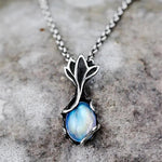 Fashion Leaves Moonstone Pendant Necklace Silver Color Charm Chain Necklace