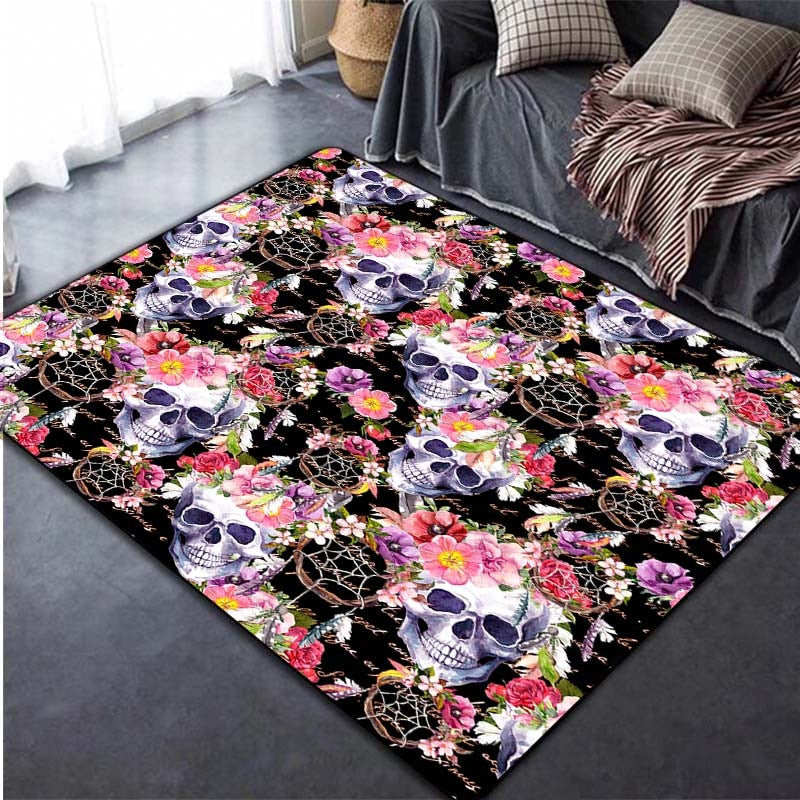 Vintage Coffin Flower Skeleton Print Carpet Living Room Rug - Temu