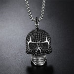 Viking Magic~Full Rhinestone Punk Gothic Titanium Stainless Steel Biker Skeleton Skull Pendants Necklaces for Men Jewelry HE109