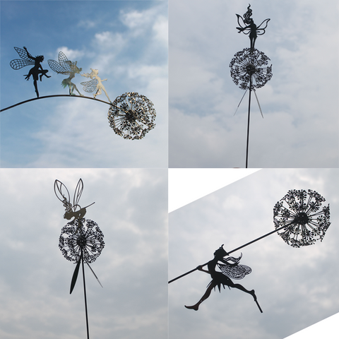 Garden Decorative Stake Fairies And Dandelions Dance Together Metal Garden Yard Art Decor