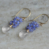 Genuine Ruby Earrings, Sterling Silver Jewelry, Real Chalcedony, Aqua Gemstones, Red and Pink, Cluster Ear Rings