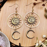 Gold Colour Boho Sun and Moon Earrings Sun Dangle Witchy Statement Jewelry Creativity Hippy Dangle for Witch Fashion Women Gift