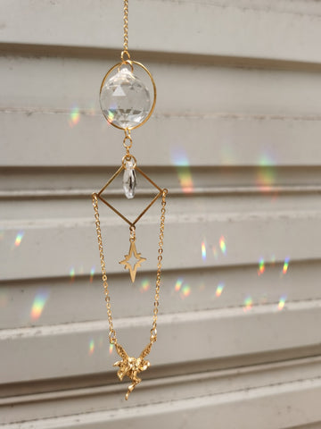 Gold plated Suncatcher with magical butterfly&star | light catcher | rainbow maker | celestial  of good luck