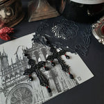 Gothic Black Cross Garnet and Crystal Chandelier Earrings Large Statement Trad Goth Witchy Jewelry Fashion  Medieval