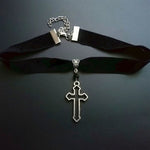 Gothic Cross with Black Glass Earrings Beads Hollow Cross Dangle Silver Colour Goth Jewelry Fashion Novelty Women Gift Friend