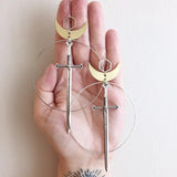 Gothic Golden Moon Excalibur Earrings Ring Sword Classic Eardrop Big Sword Punk Statement Mystical Goth Jewellery Women Gift