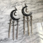 Gothic Golden Moon Excalibur Earrings Ring Sword Classic Eardrop Big Sword Punk Statement Mystical Goth Jewellery Women Gift