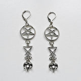 Gothic Inverted Pentagram Sigil of Lucifer Ram Goat Head Earrings Silver Colour Drop Set Halloween Rock Statement Jewelry Women