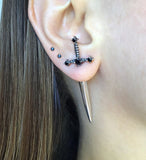 Gothic Kinitial Sword Earrings Vintage Cool Punk Crystal Ear Jacket Goth Dagger Earrings Jewelry Gift For Women - Stud Earrings