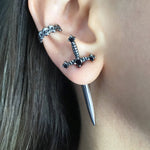 Gothic Kinitial Sword Earrings Vintage Cool Punk Crystal Ear Jacket Goth Dagger Earrings Jewelry Gift For Women - Stud Earrings