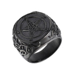 Baphomet Goat Pentagram Ring Satanic Leviathan Cross Gothic Witch Rings