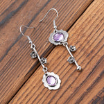 New 3 Colors Retro Plum Blossom Pendant Drop Earrings Hanging Ear Moonstone Key Shape Stud Earrings Female Fashion Jewelry Girl